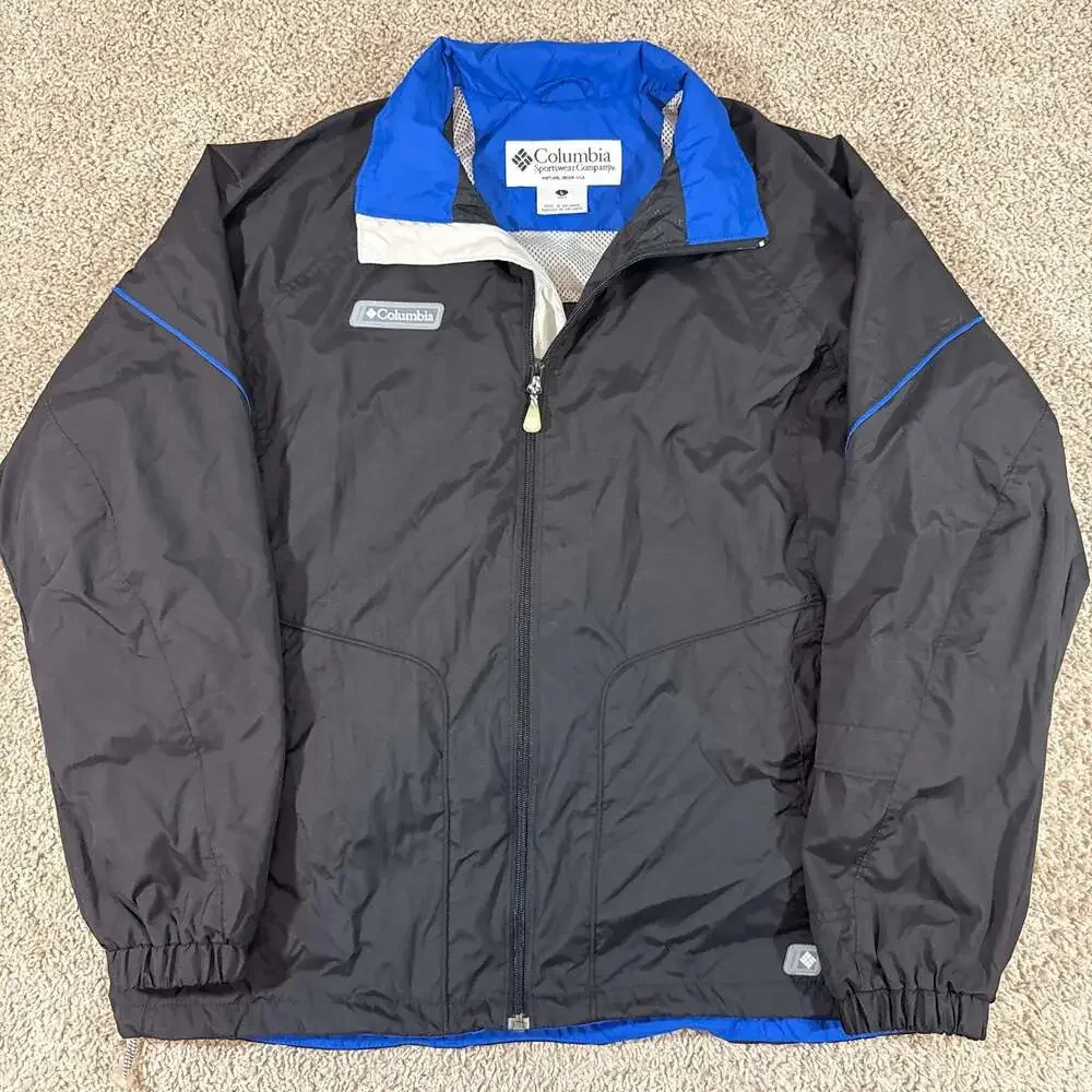 Columbia Sportswear Windbreaker Jacket Mens Large Black Blue Full Zip‎ EUC